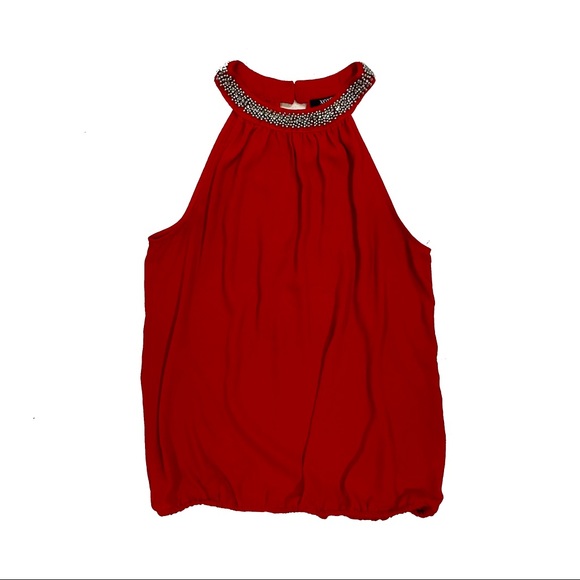 XOXO Tops - XOXO red sleeveless blouse with bead details